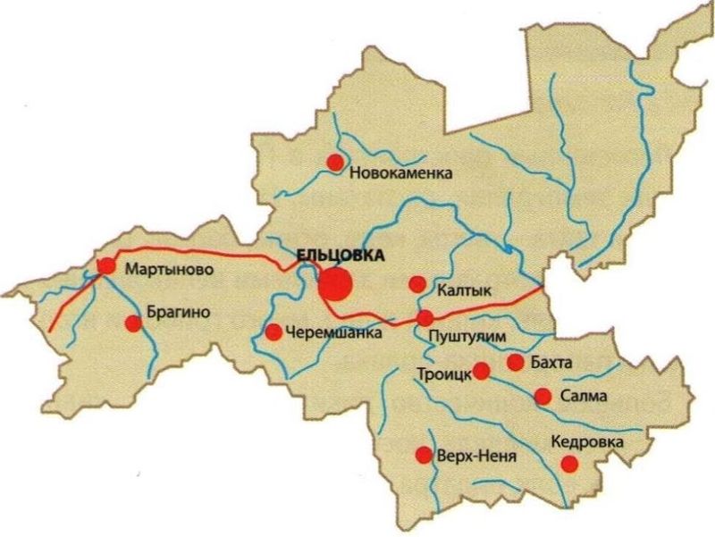 Карта-схема Ельцовского района.